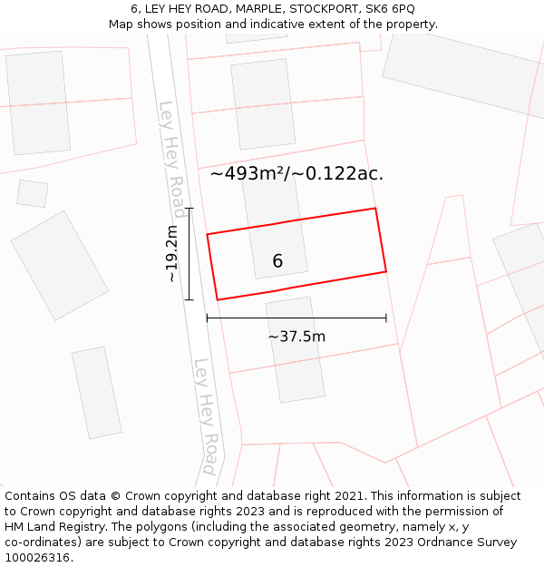 6, LEY HEY ROAD, MARPLE, STOCKPORT, SK6 6PQ: Plot and title map