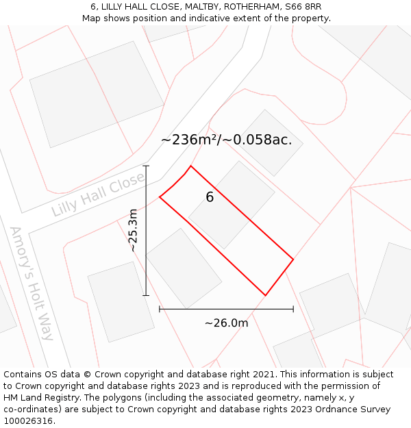 6, LILLY HALL CLOSE, MALTBY, ROTHERHAM, S66 8RR: Plot and title map