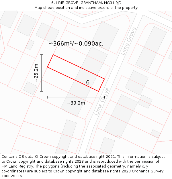 6, LIME GROVE, GRANTHAM, NG31 9JD: Plot and title map