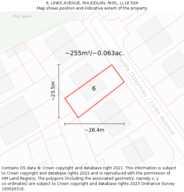 6, LINKS AVENUE, RHUDDLAN, RHYL, LL18 5SA: Plot and title map