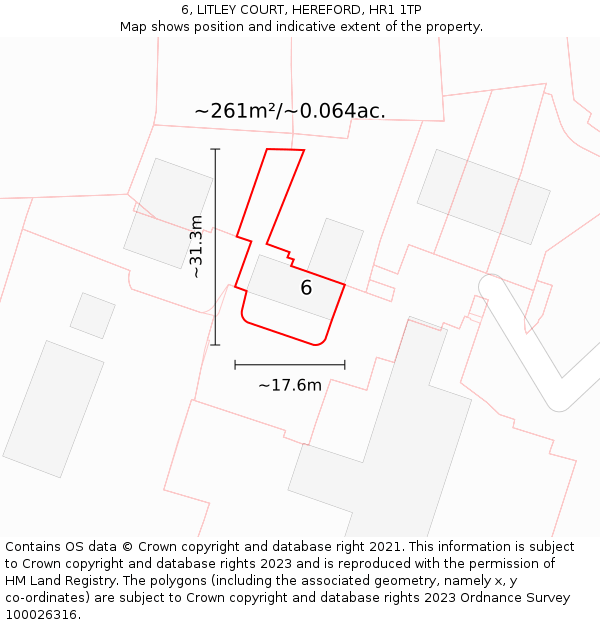 6, LITLEY COURT, HEREFORD, HR1 1TP: Plot and title map