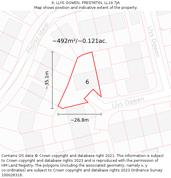 6, LLYS OGWEN, PRESTATYN, LL19 7JA: Plot and title map