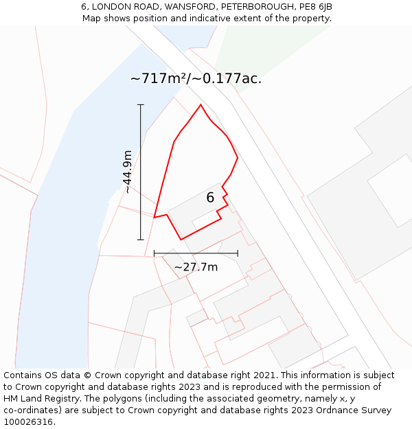 6, LONDON ROAD, WANSFORD, PETERBOROUGH, PE8 6JB: Plot and title map