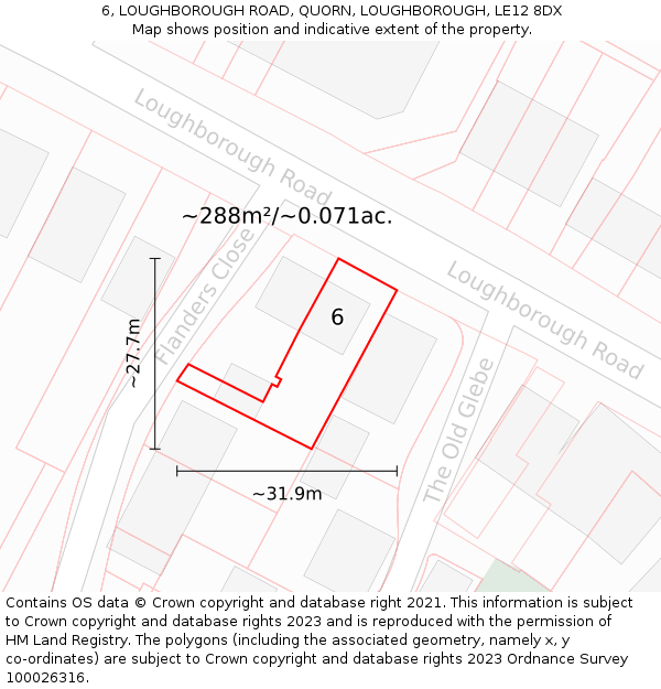 6, LOUGHBOROUGH ROAD, QUORN, LOUGHBOROUGH, LE12 8DX: Plot and title map