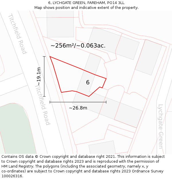 6, LYCHGATE GREEN, FAREHAM, PO14 3LL: Plot and title map