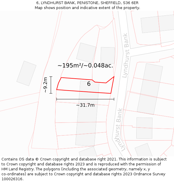 6, LYNDHURST BANK, PENISTONE, SHEFFIELD, S36 6ER: Plot and title map