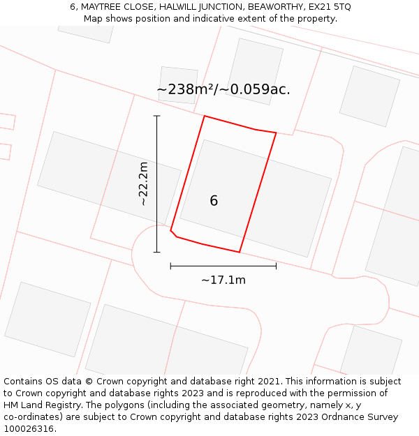 6, MAYTREE CLOSE, HALWILL JUNCTION, BEAWORTHY, EX21 5TQ: Plot and title map