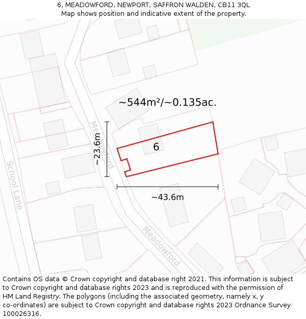 6, MEADOWFORD, NEWPORT, SAFFRON WALDEN, CB11 3QL: Plot and title map