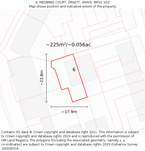 6, MEDBREE COURT, ORSETT, GRAYS, RM16 3GZ: Plot and title map