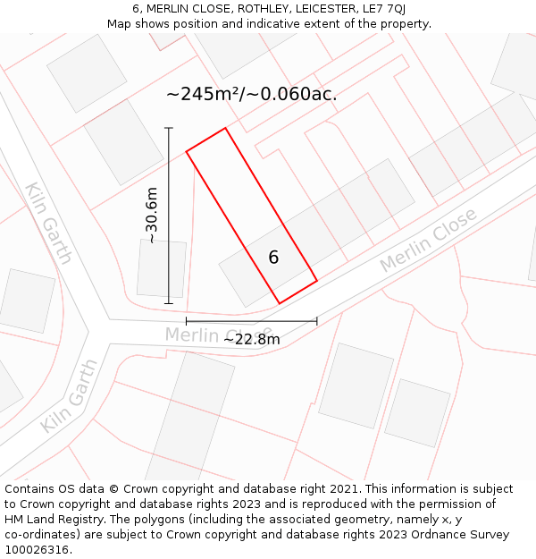 6, MERLIN CLOSE, ROTHLEY, LEICESTER, LE7 7QJ: Plot and title map