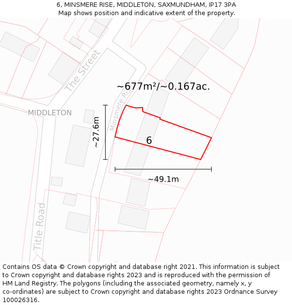 6, MINSMERE RISE, MIDDLETON, SAXMUNDHAM, IP17 3PA: Plot and title map