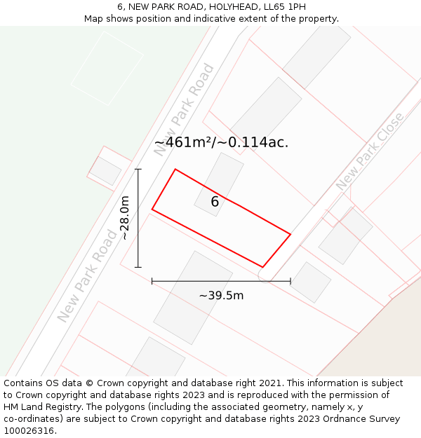 6, NEW PARK ROAD, HOLYHEAD, LL65 1PH: Plot and title map