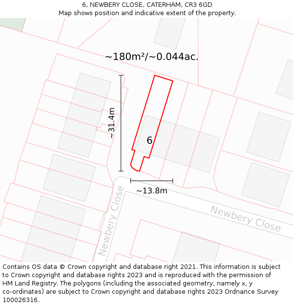 6, NEWBERY CLOSE, CATERHAM, CR3 6GD: Plot and title map