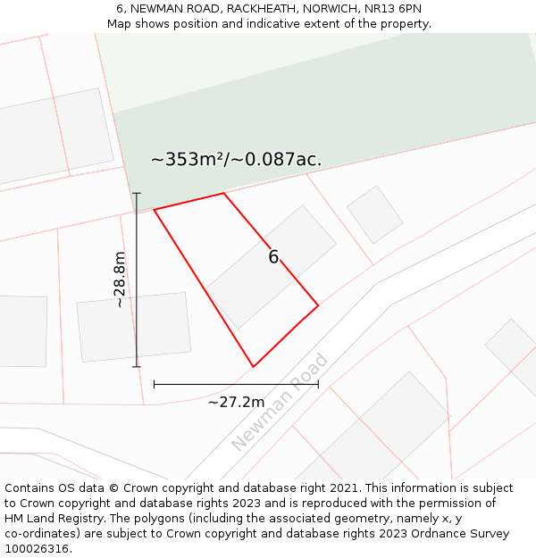 6, NEWMAN ROAD, RACKHEATH, NORWICH, NR13 6PN: Plot and title map