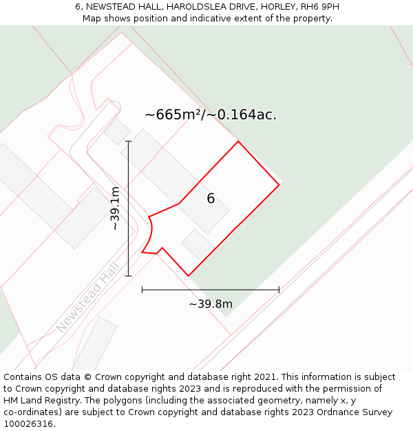 6, NEWSTEAD HALL, HAROLDSLEA DRIVE, HORLEY, RH6 9PH: Plot and title map