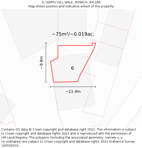 6, NORTH HILL WALK, IPSWICH, IP4 2AR: Plot and title map