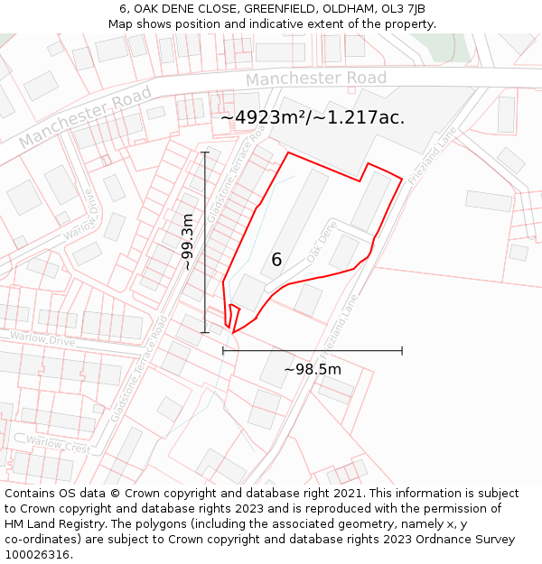 6, OAK DENE CLOSE, GREENFIELD, OLDHAM, OL3 7JB: Plot and title map