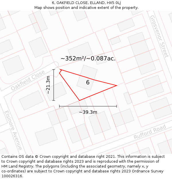 6, OAKFIELD CLOSE, ELLAND, HX5 0LJ: Plot and title map