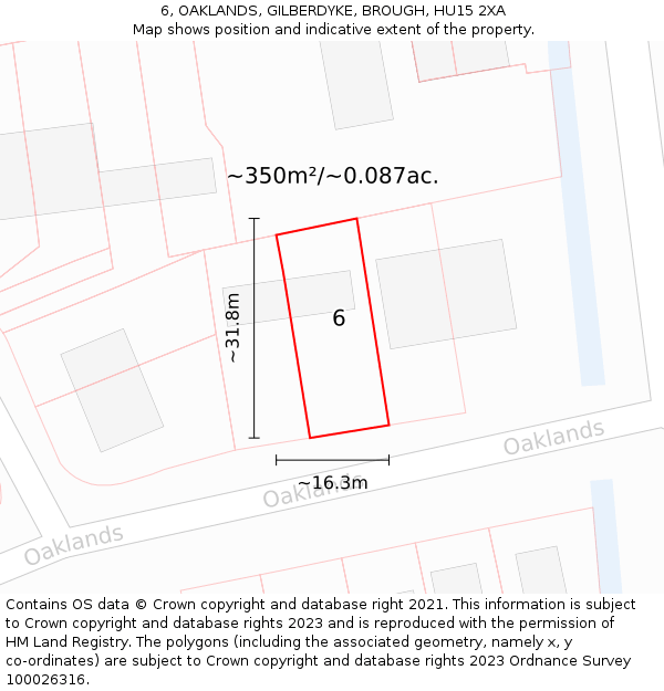 6, OAKLANDS, GILBERDYKE, BROUGH, HU15 2XA: Plot and title map