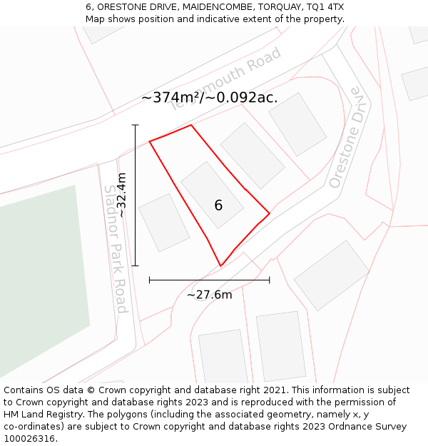 6, ORESTONE DRIVE, MAIDENCOMBE, TORQUAY, TQ1 4TX: Plot and title map