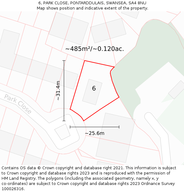 6, PARK CLOSE, PONTARDDULAIS, SWANSEA, SA4 8NU: Plot and title map