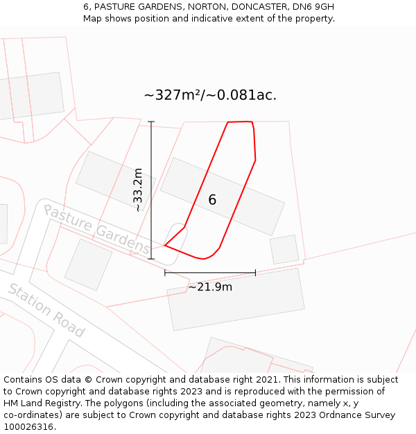 6, PASTURE GARDENS, NORTON, DONCASTER, DN6 9GH: Plot and title map