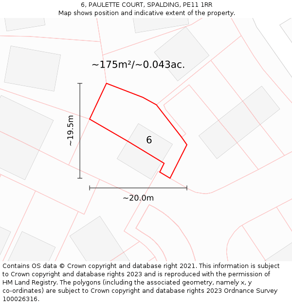 6, PAULETTE COURT, SPALDING, PE11 1RR: Plot and title map