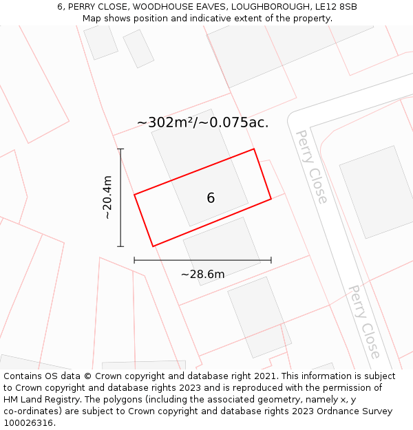 6, PERRY CLOSE, WOODHOUSE EAVES, LOUGHBOROUGH, LE12 8SB: Plot and title map