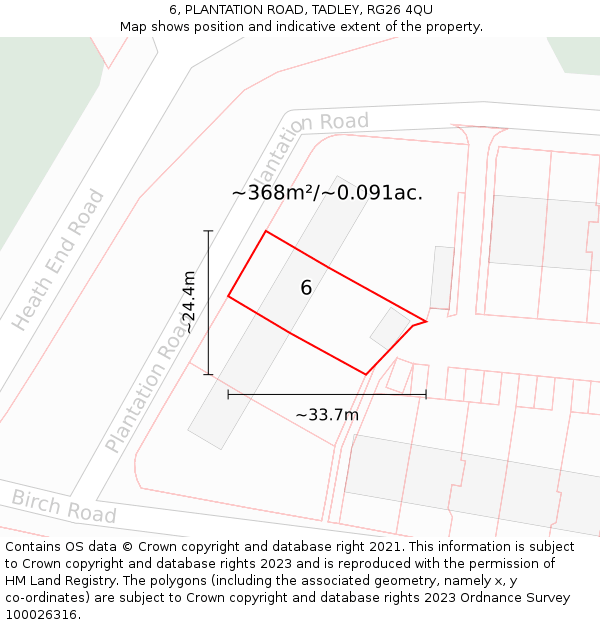 6, PLANTATION ROAD, TADLEY, RG26 4QU: Plot and title map