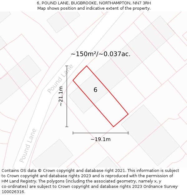 6, POUND LANE, BUGBROOKE, NORTHAMPTON, NN7 3RH: Plot and title map