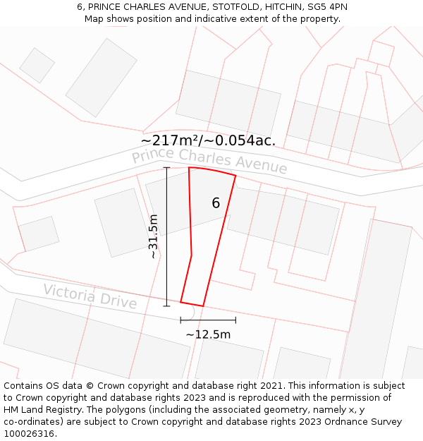 6, PRINCE CHARLES AVENUE, STOTFOLD, HITCHIN, SG5 4PN: Plot and title map