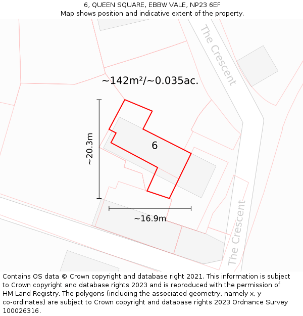 6, QUEEN SQUARE, EBBW VALE, NP23 6EF: Plot and title map