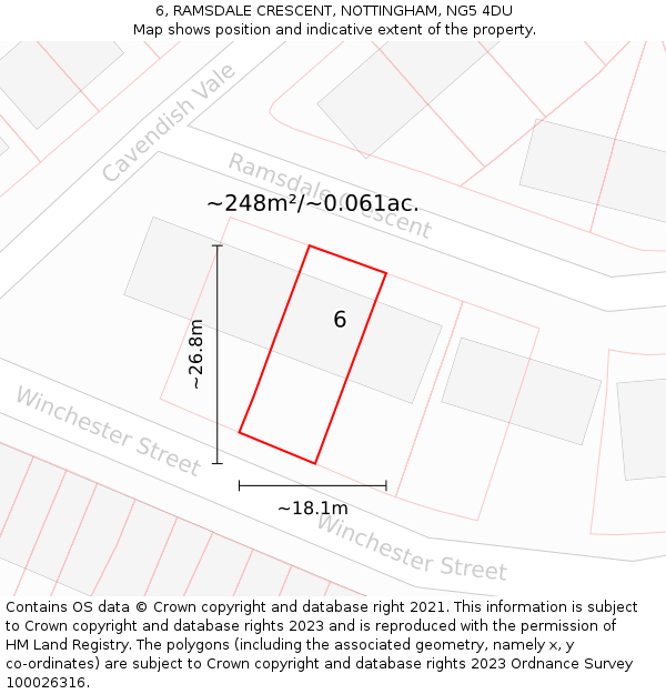 6, RAMSDALE CRESCENT, NOTTINGHAM, NG5 4DU: Plot and title map