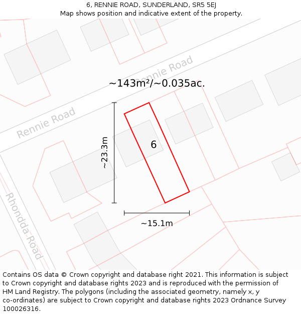 6, RENNIE ROAD, SUNDERLAND, SR5 5EJ: Plot and title map