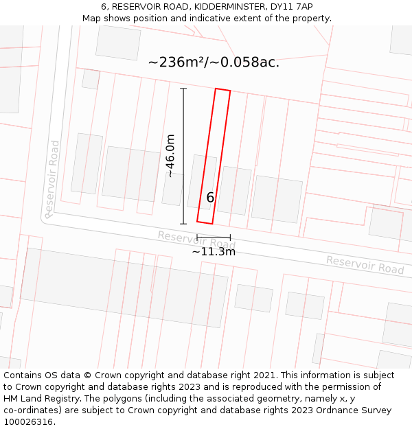 6, RESERVOIR ROAD, KIDDERMINSTER, DY11 7AP: Plot and title map