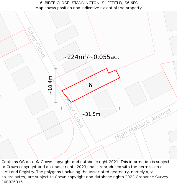 6, RIBER CLOSE, STANNINGTON, SHEFFIELD, S6 6FS: Plot and title map