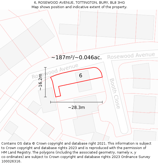 6, ROSEWOOD AVENUE, TOTTINGTON, BURY, BL8 3HG: Plot and title map