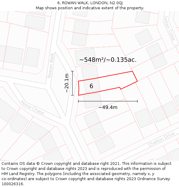 6, ROWAN WALK, LONDON, N2 0QJ: Plot and title map