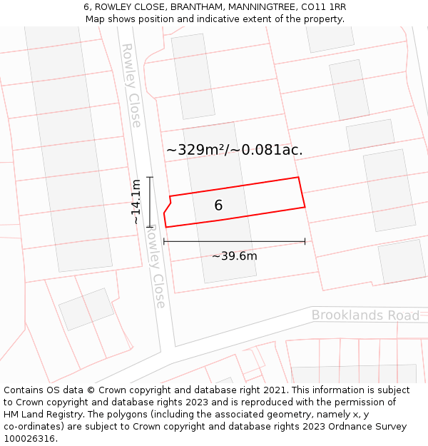 6, ROWLEY CLOSE, BRANTHAM, MANNINGTREE, CO11 1RR: Plot and title map