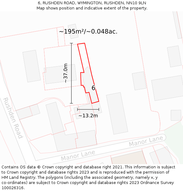 6, RUSHDEN ROAD, WYMINGTON, RUSHDEN, NN10 9LN: Plot and title map