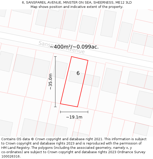 6, SANSPAREIL AVENUE, MINSTER ON SEA, SHEERNESS, ME12 3LD: Plot and title map