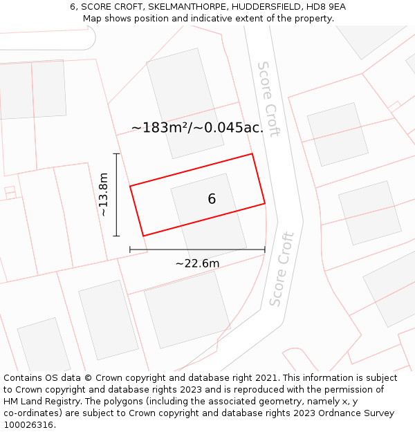 6, SCORE CROFT, SKELMANTHORPE, HUDDERSFIELD, HD8 9EA: Plot and title map