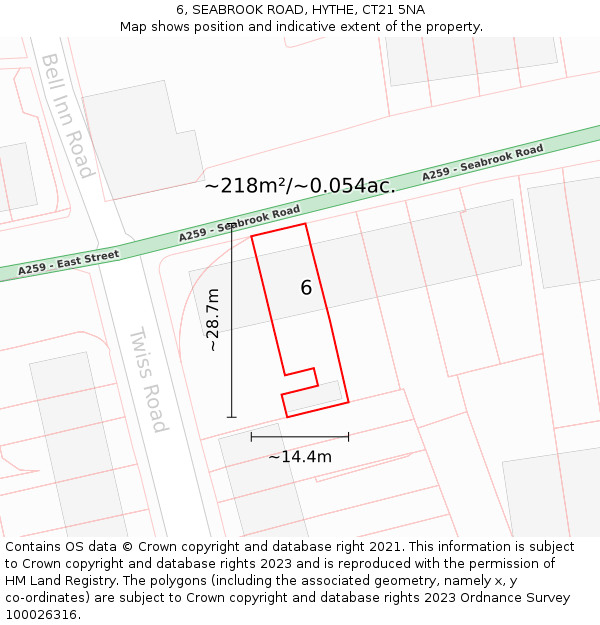 6, SEABROOK ROAD, HYTHE, CT21 5NA: Plot and title map