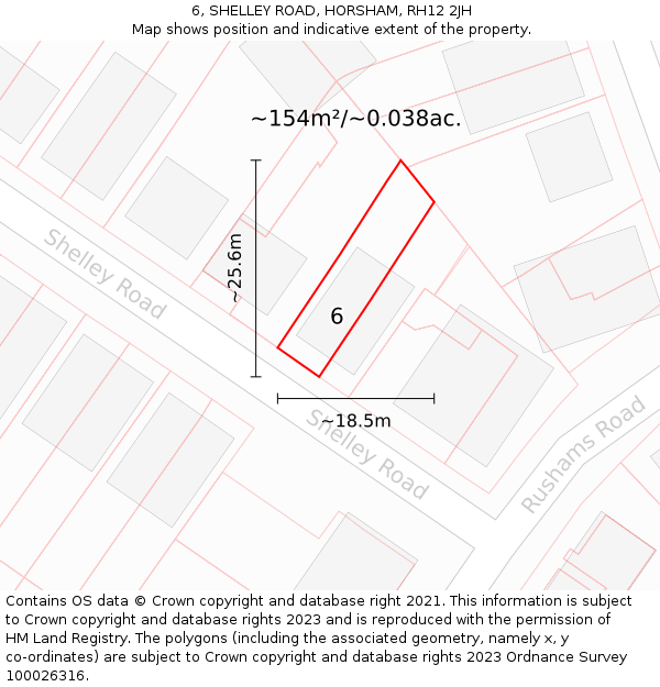 6, SHELLEY ROAD, HORSHAM, RH12 2JH: Plot and title map