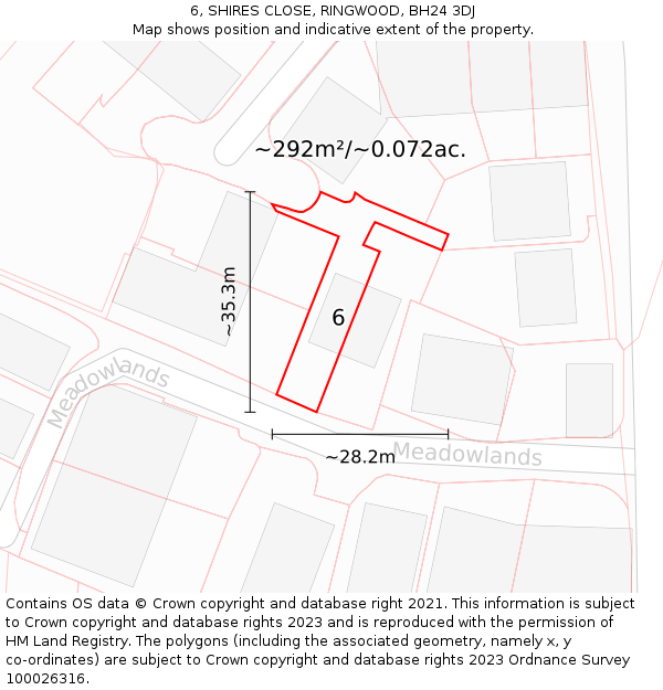 6, SHIRES CLOSE, RINGWOOD, BH24 3DJ: Plot and title map