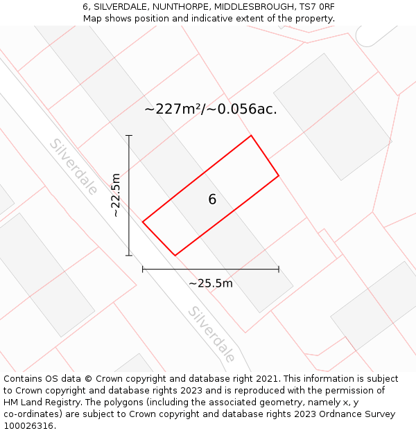 6, SILVERDALE, NUNTHORPE, MIDDLESBROUGH, TS7 0RF: Plot and title map