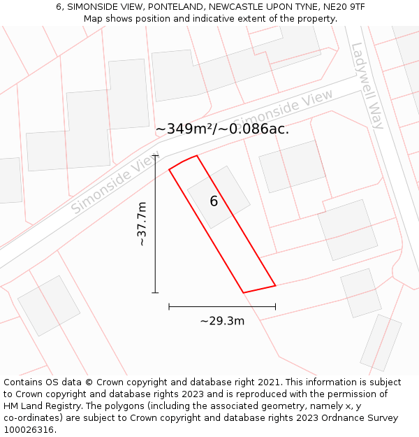 6, SIMONSIDE VIEW, PONTELAND, NEWCASTLE UPON TYNE, NE20 9TF: Plot and title map