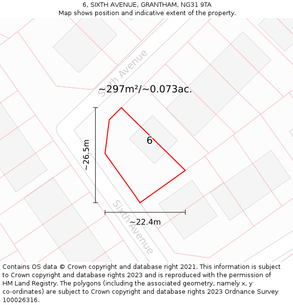 6, SIXTH AVENUE, GRANTHAM, NG31 9TA: Plot and title map