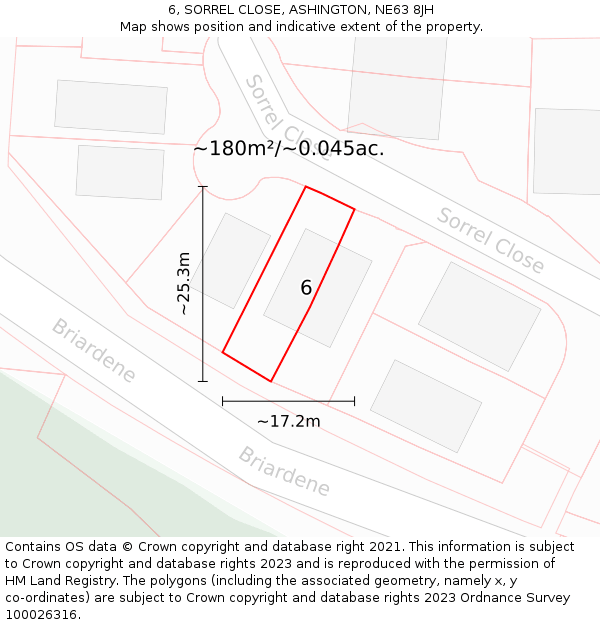 6, SORREL CLOSE, ASHINGTON, NE63 8JH: Plot and title map