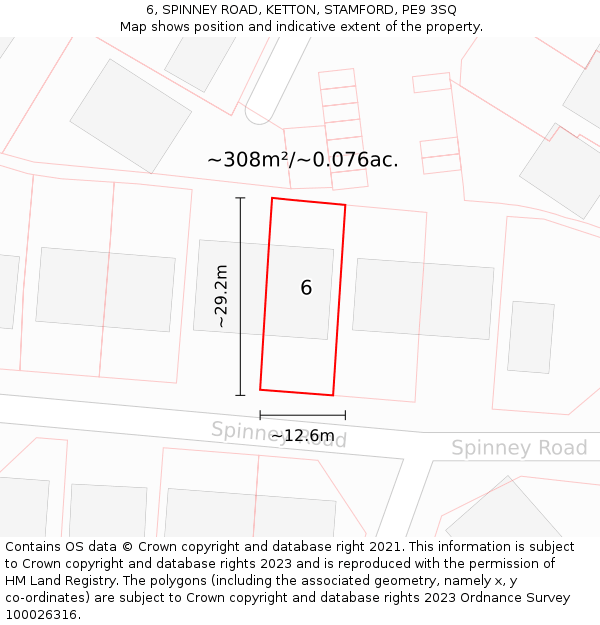 6, SPINNEY ROAD, KETTON, STAMFORD, PE9 3SQ: Plot and title map